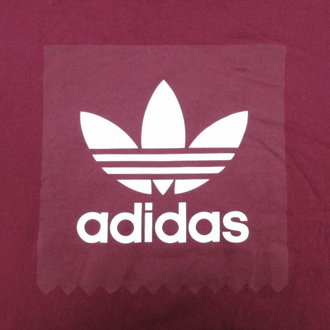 adidas(アディダス)のXL★古着 アディダス adidas 半袖 ブランド Tシャツ メンズ ビッグロゴ リーフ トレフォイル コットン クルーネック エンジ 24mar19 中古 メンズのトップス(Tシャツ/カットソー(半袖/袖なし))の商品写真