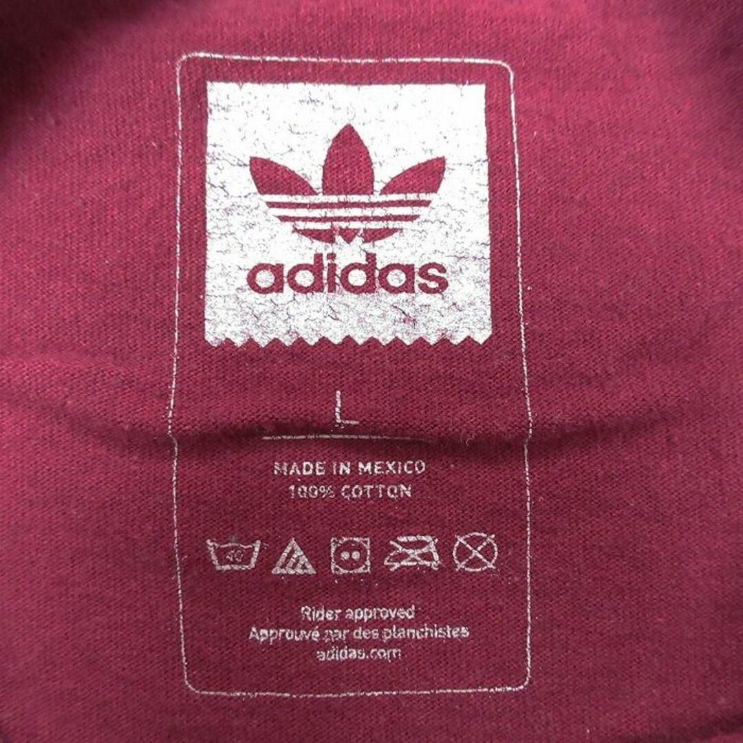 adidas(アディダス)のXL★古着 アディダス adidas 半袖 ブランド Tシャツ メンズ ビッグロゴ リーフ トレフォイル コットン クルーネック エンジ 24mar19 中古 メンズのトップス(Tシャツ/カットソー(半袖/袖なし))の商品写真