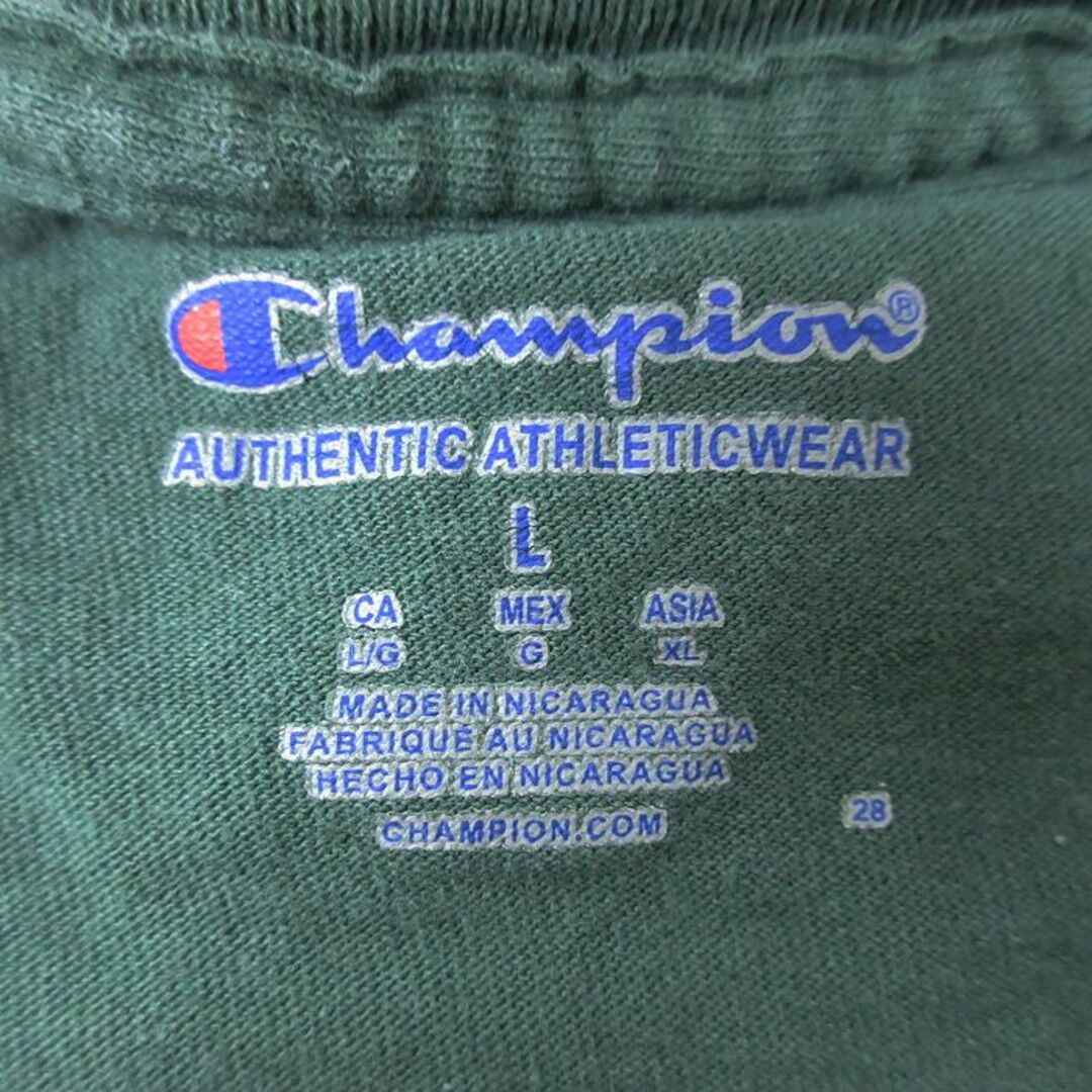 Champion(チャンピオン)のL★古着 チャンピオン Champion 半袖 ブランド Tシャツ メンズ ミシガン ラクロス クルーネック 緑 グリーン 24mar19 中古 メンズのトップス(Tシャツ/カットソー(半袖/袖なし))の商品写真