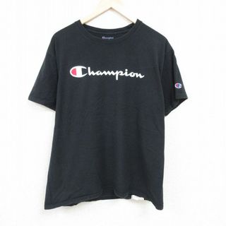 チャンピオン(Champion)のXL★古着 チャンピオン Champion 半袖 ブランド Tシャツ メンズ ビッグロゴ コットン クルーネック 黒 ブラック 24mar19 中古(Tシャツ/カットソー(半袖/袖なし))