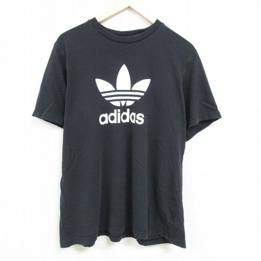 adidas(アディダス)のXL★古着 アディダス adidas 半袖 ブランド Tシャツ メンズ ビッグロゴ リーフ トレフォイル 大きいサイズ コットン クルーネック 黒 ブラック 24mar19 中古 メンズのトップス(Tシャツ/カットソー(半袖/袖なし))の商品写真