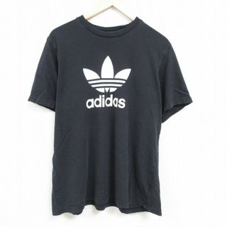 アディダス(adidas)のXL★古着 アディダス adidas 半袖 ブランド Tシャツ メンズ ビッグロゴ リーフ トレフォイル 大きいサイズ コットン クルーネック 黒 ブラック 24mar19 中古(Tシャツ/カットソー(半袖/袖なし))