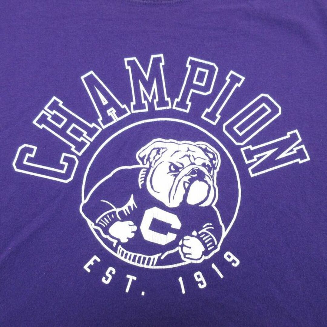 Champion(チャンピオン)のXL★古着 チャンピオン Champion 半袖 ブランド Tシャツ メンズ ビッグロゴ ブルドッグ 大きいサイズ コットン クルーネック 紫 パープル 24mar19 中古 メンズのトップス(Tシャツ/カットソー(半袖/袖なし))の商品写真