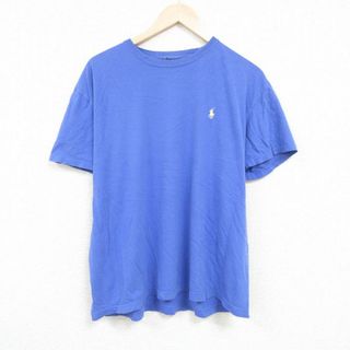 ラルフローレン(Ralph Lauren)のXL★古着 ラルフローレン Ralph Lauren 半袖 ブランド Tシャツ メンズ 90年代 90s ワンポイントロゴ 大きいサイズ コットン クルーネック 薄紺 ネイビー 24mar19 中古(Tシャツ/カットソー(半袖/袖なし))