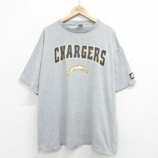 スターター(STARTER)のXL★古着 スターター STARTER 半袖 ビンテージ Tシャツ メンズ 90年代 90s NFL サンディエゴチャージャーズ 大きいサイズ コットン クルーネック USA製 グレー 霜降り アメフト スーパーボウル 24mar16 中古(Tシャツ/カットソー(半袖/袖なし))