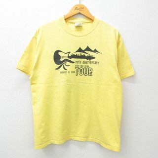 L★古着 半袖 ビンテージ Tシャツ メンズ 00年代 00s アニバーサリーツアー ギター コットン クルーネック 黄 イエロー 24mar16 中古(Tシャツ/カットソー(半袖/袖なし))