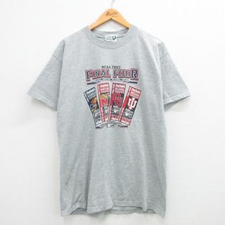 XL★古着 半袖 ビンテージ Tシャツ メンズ 00年代 00s NCAA カンザス ジェイホークス クルーネック グレー 霜降り 24mar19 中古(Tシャツ/カットソー(半袖/袖なし))