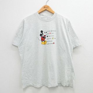 ディズニー(Disney)のXL★古着 半袖 ビンテージ Tシャツ メンズ 90年代 90s ディズニー DISNEY ミッキー MICKEY MOUSE 大きいサイズ クルーネック USA製 薄グレー 霜降り 24mar19 中古(Tシャツ/カットソー(半袖/袖なし))