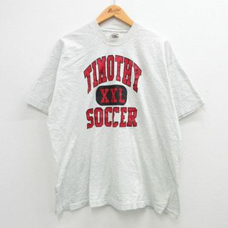 フルーツオブザルーム(FRUIT OF THE LOOM)のXL★古着 フルーツオブザルーム 半袖 ビンテージ Tシャツ メンズ 00年代 00s ティモシー サッカー 大きいサイズ クルーネック 薄グレー 霜降り 24mar19 中古(Tシャツ/カットソー(半袖/袖なし))