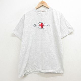 XL★古着 半袖 ビンテージ Tシャツ メンズ 00年代 00s ライフガード 刺繍 クルーネック 薄グレー 霜降り 24mar19 中古(Tシャツ/カットソー(半袖/袖なし))