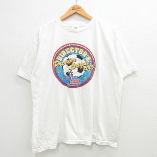 アディダス(adidas)のXL★古着 アディダス adidas 半袖 ビンテージ Tシャツ メンズ 00年代 00s サッカー プレミアリーグ ビッグロゴ 大きいサイズ コットン クルーネック USA製 白 ホワイト 【spe】 24mar19 中古(Tシャツ/カットソー(半袖/袖なし))