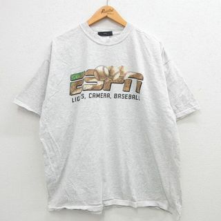 XL★古着 半袖 ビンテージ Tシャツ メンズ 00年代 00s ESPN 野球 大きいサイズ クルーネック 薄グレー 霜降り 【spe】 24mar19 中古(Tシャツ/カットソー(半袖/袖なし))