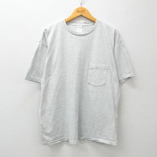 ギャップ(GAP)のXL★古着 ギャップ GAP 半袖 ビンテージ Tシャツ メンズ 90年代 90s 無地 胸ポケット付き 大きいサイズ コットン クルーネック USA製 薄グレー 霜降り 24mar19 中古(Tシャツ/カットソー(半袖/袖なし))