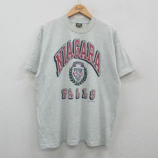 フルーツオブザルーム(FRUIT OF THE LOOM)のXL★古着 フルーツオブザルーム 半袖 ビンテージ Tシャツ メンズ 90年代 90s ナイアガラの滝 クルーネック USA製 薄グレー 霜降り 24mar21 中古(Tシャツ/カットソー(半袖/袖なし))