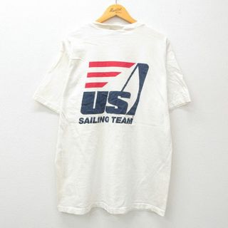 ノーティカ(NAUTICA)のXL★古着 ノーティカ NAUTICA 半袖 ブランド ビンテージ Tシャツ メンズ 90年代 90s ワンポイントロゴ 胸ポケット付き コットン クルーネック USA製 白 ホワイト 24mar21 中古(Tシャツ/カットソー(半袖/袖なし))