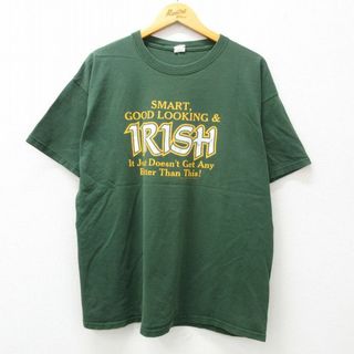 XL★古着 半袖 ビンテージ Tシャツ メンズ 00年代 00s アイリッシュ SMART コットン クルーネック 緑 グリーン 24mar21 中古(Tシャツ/カットソー(半袖/袖なし))