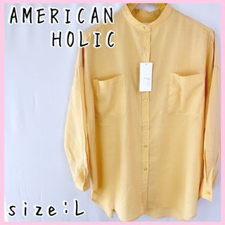 AMERICAN HOLIC - スタンドカラーバックボタンシアーシャツ　L