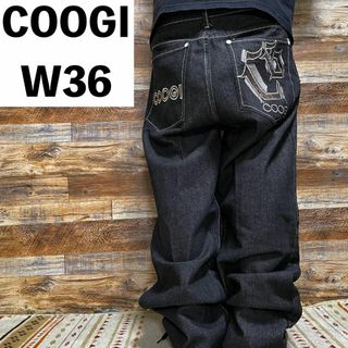 COOGI - クージーブラックデニムジーンズ極太w36刺繍黒ストリートb系オーバーサイズy2k