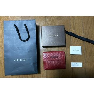 グッチ(Gucci)のマイクログッチシマ Wホック財布 レザー 赤 GUCCI 二つ折り財布(折り財布)