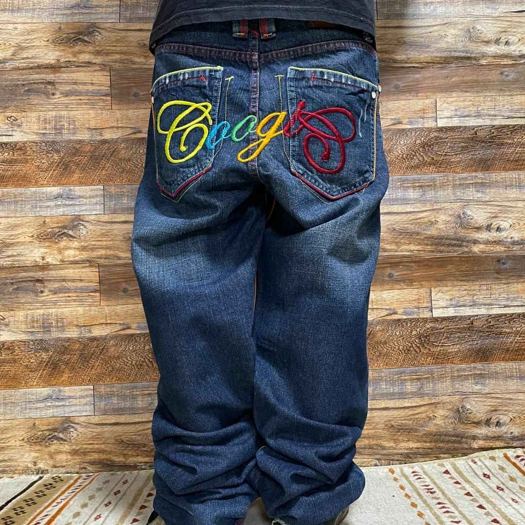 COOGI(クージー)のクージーデニムジーンズ刺繍b系ストリートオーバーサイズ青ブルー古着メンズw34 メンズのパンツ(デニム/ジーンズ)の商品写真