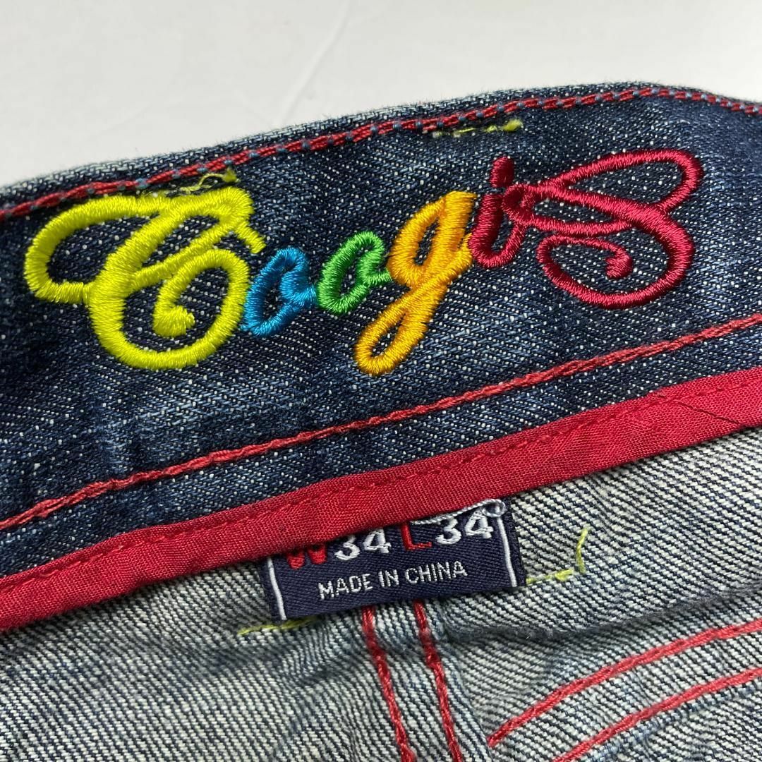 COOGI(クージー)のクージーデニムジーンズ刺繍b系ストリートオーバーサイズ青ブルー古着メンズw34 メンズのパンツ(デニム/ジーンズ)の商品写真