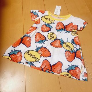 ニシマツヤ(西松屋)の新品タグ付☆ベビー服イチゴ柄半袖ワンピース☆80cm(ワンピース)