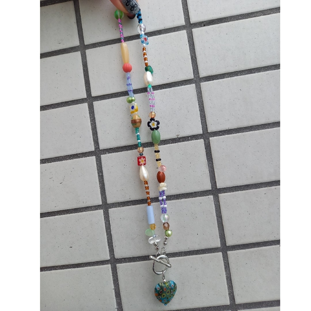 hand made beads necklace random beads💙 ハンドメイドのアクセサリー(ネックレス)の商品写真