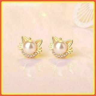 ⭐️フォロー割⭐️ピアス ゴールド 猫 ジルコン 大人気 #C151-2(ピアス)