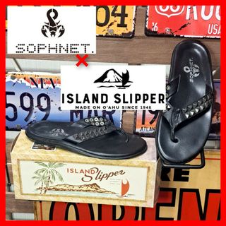 アイランドスリッパ(ISLAND SLIPPER)の激レア　ソフネット×アイランドスリッパ　スタッズ　レザーサンダル　27㎝　黒(サンダル)