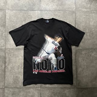 90s 野茂tシャツ USA製 ブラック L ドジャース MLB(Tシャツ/カットソー(半袖/袖なし))