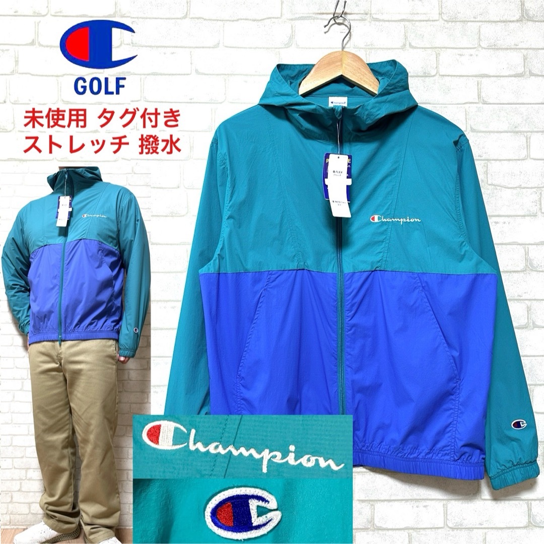 Champion(チャンピオン)の☆未使用タグ付き☆ Champion 撥水 ストレッチ ナイロンジャケット 刺繍 スポーツ/アウトドアのゴルフ(ウエア)の商品写真