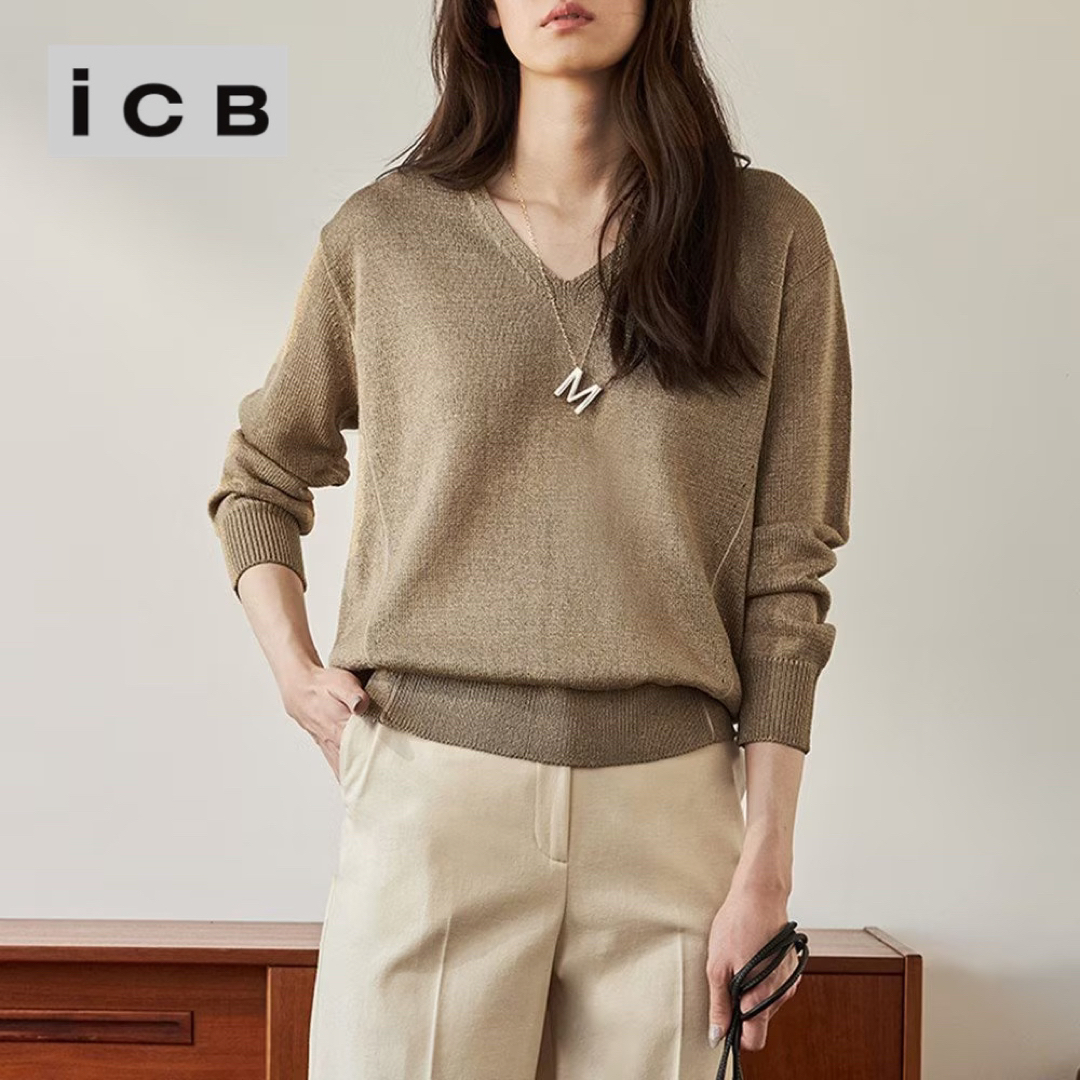 ICB(アイシービー)の美品 iCB ♡ペーパーブレンドシャインニット Vネックプルオーバー レディースのトップス(ニット/セーター)の商品写真