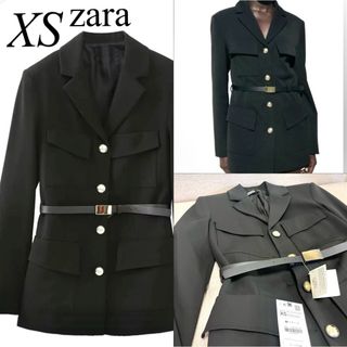 ザラ(ZARA)の⏰本日限定❗️Zara ジャケット テーラード ボタン 襟 黒 ベルト(テーラードジャケット)