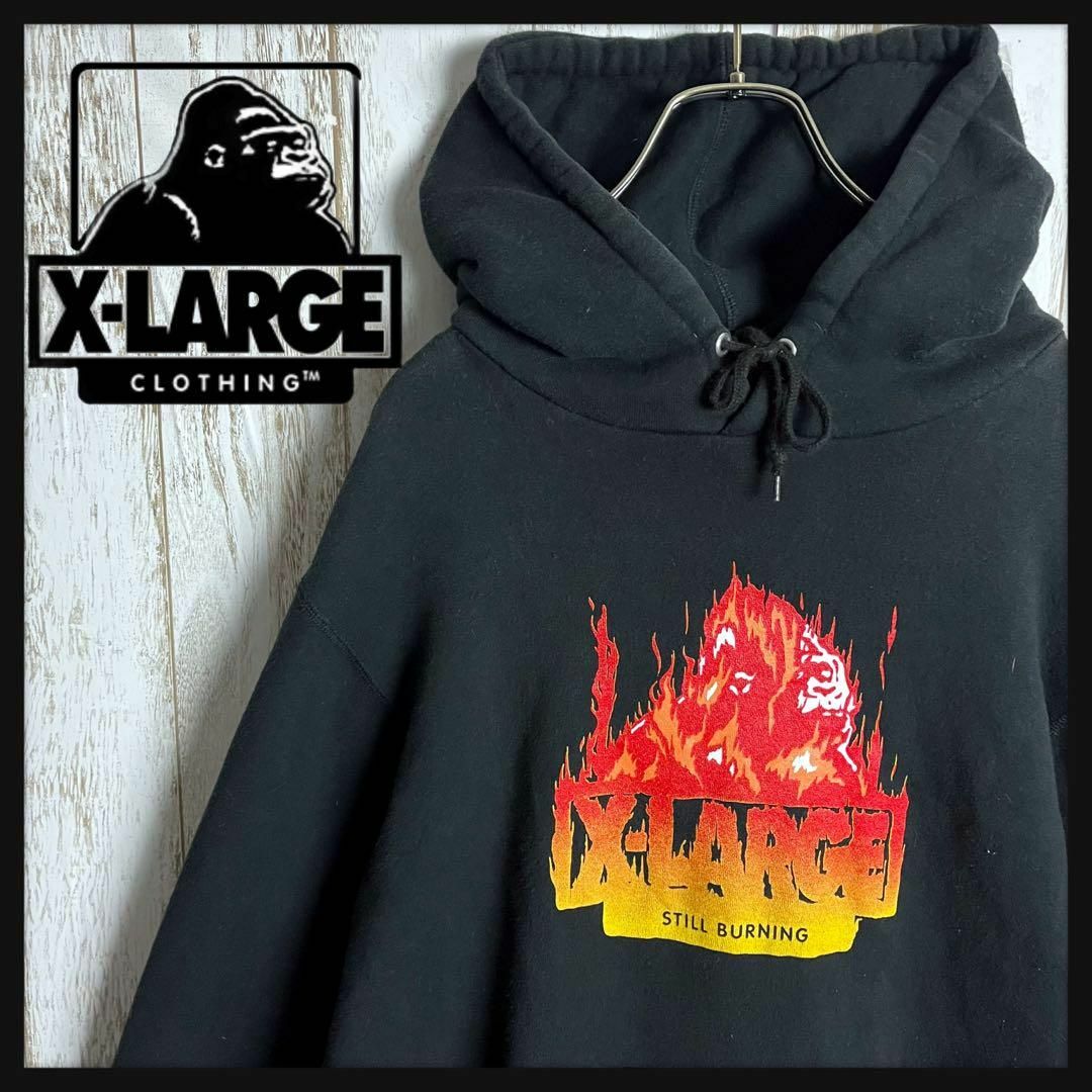 XLARGE(エクストララージ)の【希少デザイン】エクストララージ☆ファイヤーパターンセンターロゴパーカー L メンズのトップス(パーカー)の商品写真