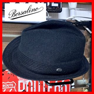 ボルサリーノ(Borsalino)のボルサリーノ　リネン　中折れハット　ブラック　L　日本製　黒(ハット)