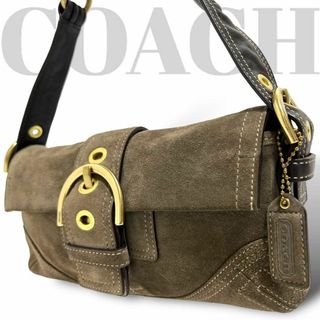 コーチ(COACH)の美品　コーチ　ショルダーバッグ　アクセサリーポーチ　スエード　カーキ　ベルト(ショルダーバッグ)