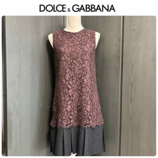 DOLCE&GABBANA - ドルチェ&ガッバーナ　ブラウンレース　プリーツ　ワンピース