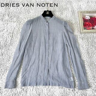 ドリスヴァンノッテン(DRIES VAN NOTEN)の美品☆ドリスヴァンノッテン シルク混 ストライプ パフスリーブ シアーシャツ(シャツ/ブラウス(長袖/七分))