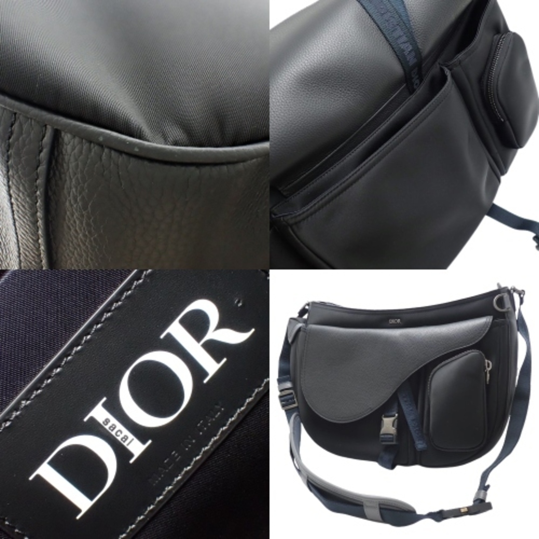 Christian Dior(クリスチャンディオール)のChristian Dior(クリスチャンディオール) サカイコラボ サドル ショルダーバッグ DIOR×SACAI ナイロン カーフ ブラック黒 グレー ガンメタル金具 メンズ 40802087918【中古】【アラモード】 メンズのバッグ(ショルダーバッグ)の商品写真