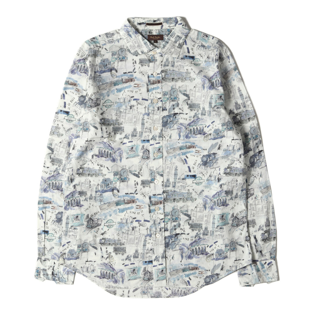 Paul Smith(ポールスミス)のPaul Smith ポールスミス シャツ サイズ:L レイルウェイオブザワールド プリント 長袖シャツ RAILWAYS OF THE WORLD PRINT SHIRT 264391 178 総柄 COLLECTION オフホワイト マルチカラー 日本製 トップス カジュアルシャツ【メンズ】【中古】 メンズのトップス(シャツ)の商品写真