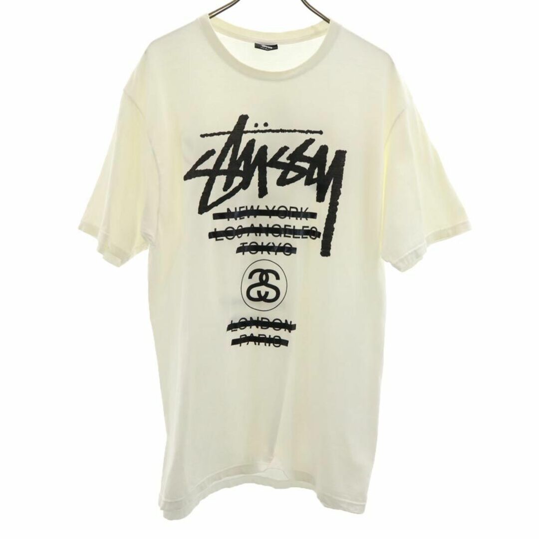 STUSSY(ステューシー)のステューシー プリント 半袖 Tシャツ Ｌ ホワイト系 STUSSY メンズ 古着 【240324】 メール便可 メンズのトップス(Tシャツ/カットソー(半袖/袖なし))の商品写真