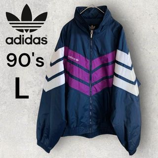 アディダス(adidas)のアディダス フード付きナイロンジャケット 90`s ネイビーxパープル L(ナイロンジャケット)