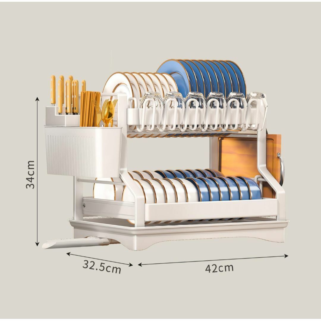 【色: ホワイト】SVOHZAV 水切りラック 2段 自動排水 大容量 食器洗い インテリア/住まい/日用品のキッチン/食器(その他)の商品写真