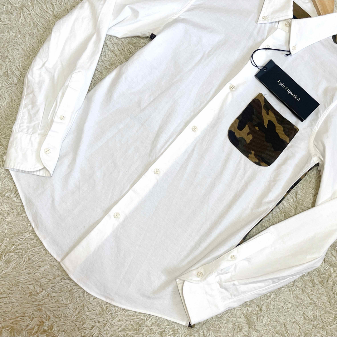 1piu1uguale3(ウノピゥウノウグァーレトレ)の未使用級　タグ付き　ウノピゥ ウノウグァーレトレ　長袖シャツ　迷彩　切替　白 メンズのトップス(シャツ)の商品写真