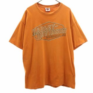 ヘインズ(Hanes)のヘインズ ハーレーダビットソン バックプリント 半袖 Tシャツ 2XL ブラウン系 Hanes Harley-Davidson ビックサイズ メンズ 古着 【240324】 メール便可(Tシャツ/カットソー(半袖/袖なし))