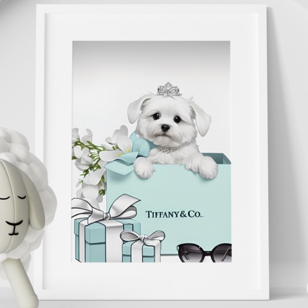 G064 アートポスター 犬 マルチーズ 白 ティファニー Tiffany ハンドメイドのインテリア/家具(アート/写真)の商品写真