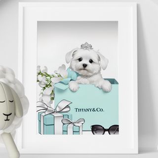 G064 アートポスター 犬 マルチーズ 白 ティファニー Tiffany