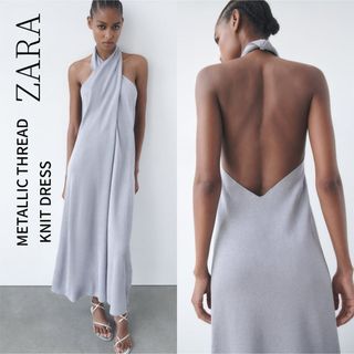 ザラ(ZARA)のZara) 未使用 メタリック生地のホルターネックドレス ワンピース(ロングワンピース/マキシワンピース)