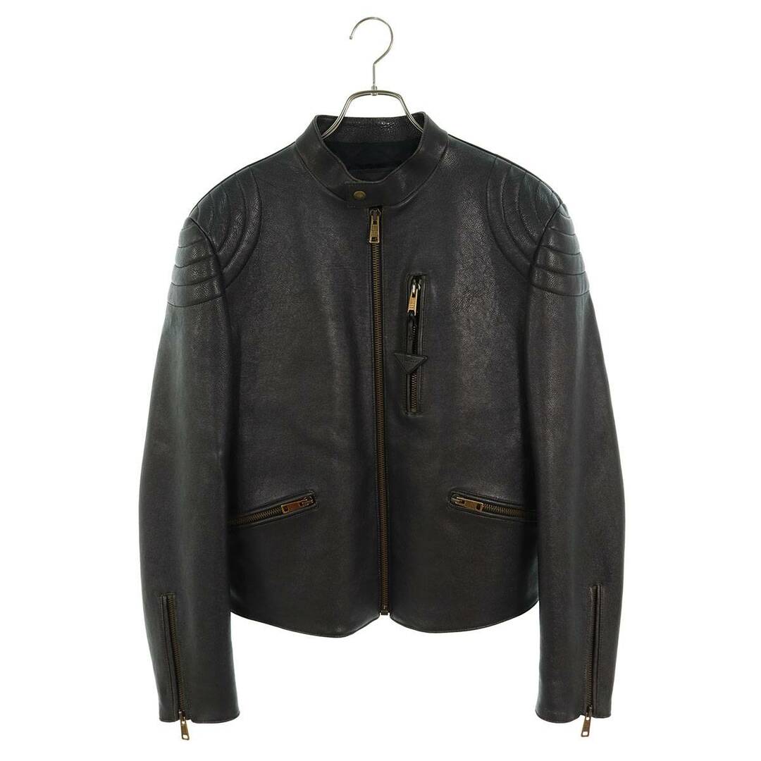 PRADA(プラダ)のプラダ  Black Leather Biker Jacket UPW423 2D02 ジップアップバイカーレザージャケット メンズ 48 メンズのジャケット/アウター(レザージャケット)の商品写真