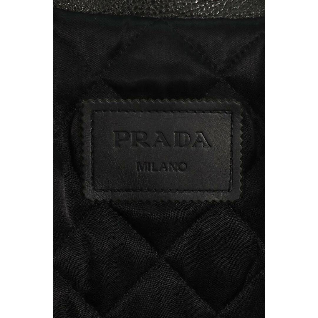 PRADA(プラダ)のプラダ  Black Leather Biker Jacket UPW423 2D02 ジップアップバイカーレザージャケット メンズ 48 メンズのジャケット/アウター(レザージャケット)の商品写真